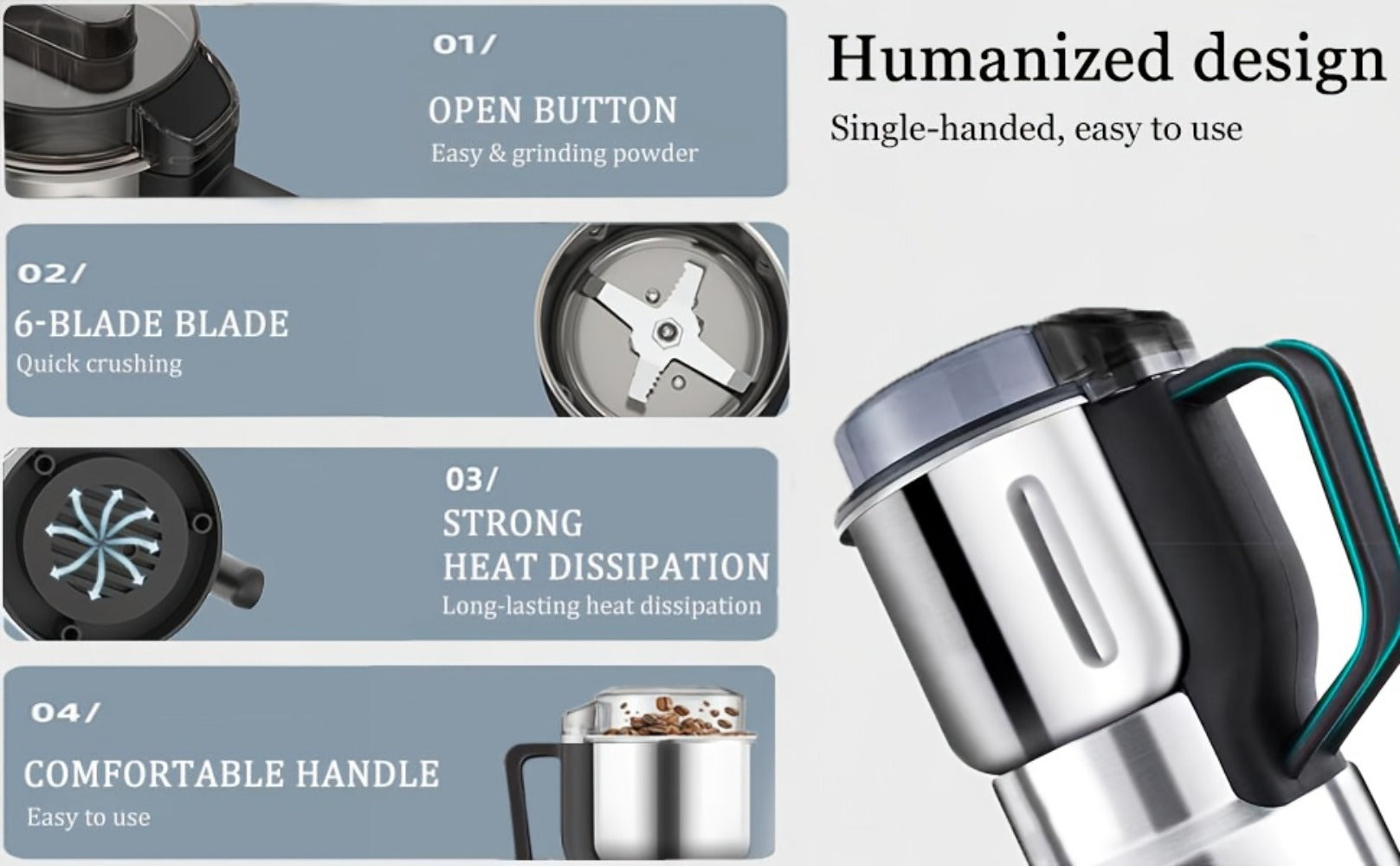 Electric Coffee Grinder 300W High Power Spice Grinder for Coffee Beans Spices Seeds and Grains Multifunctional One-Touch Grinding Machine for Home Kitchen
