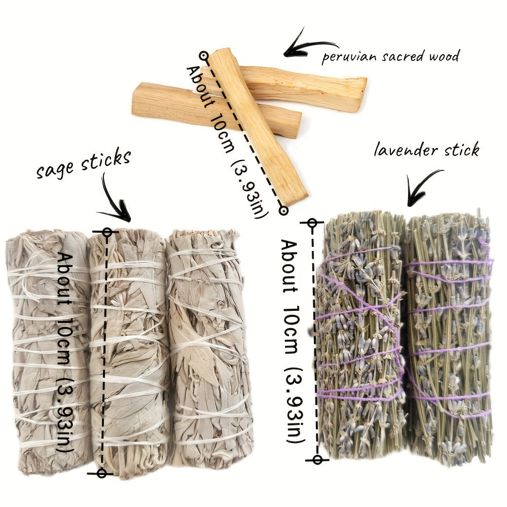 Smudge Sticks Gift Set - White Sage, Lavender & Palo Santo Hand-Tied Cleansing Bundle for Meditation, Spiritual Practice & Mindfulness - Natural Aromatherapy Incense Kit