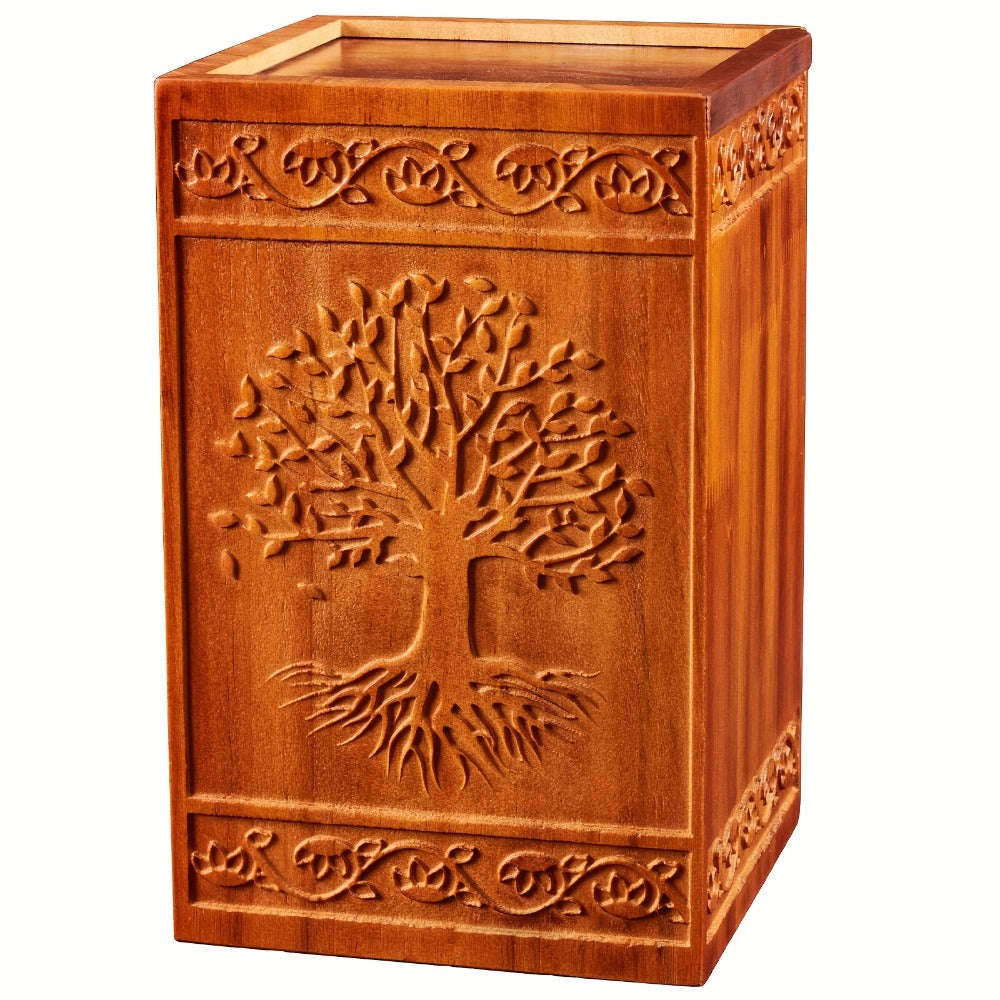 Cremation Urns for Human Ashes Adult ¨C Wood Tree of Life Memorial Urn Box 200 Cu In for Men Women Child Burial Funeral Keepsake Holds Adult Ashes Fits Pets Cat Dog