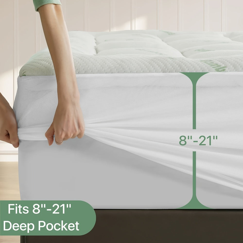Cooling Mattress Topper Plush Pillow Top Down Alternative Overfilled 8-21 Inch Deep Pocket Machine Washable Twin Twin XL Full Queen King California King