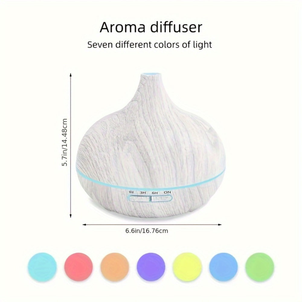 Aroma Diffuser Set 2 Diffusers 6 Essential Oils 550ml Wood Grain Cool Mist Humidifier Soundwave Technology 7-Color Light Timer for Large Room Bedroom Home Office