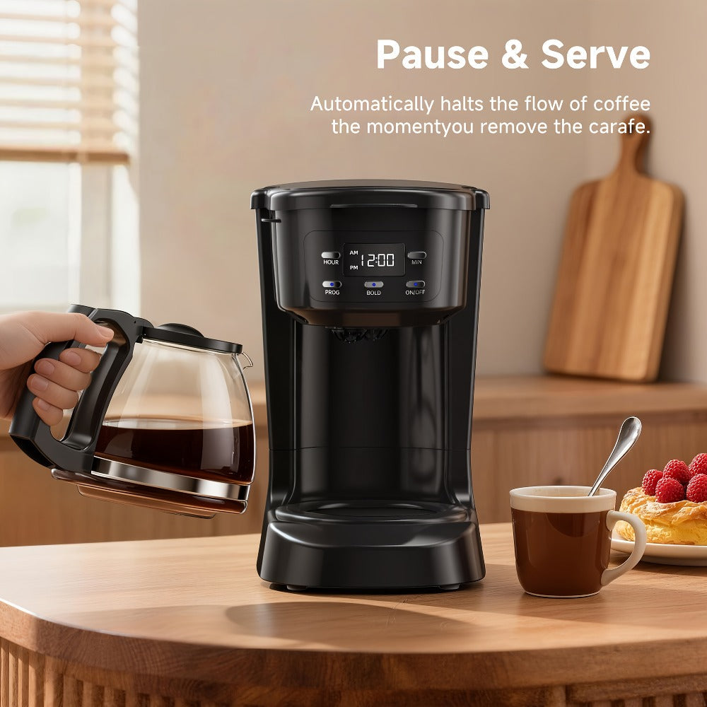 5-Cup Programmable Digital Coffee Maker ¨C Auto Brew, Sneak-A-Cup Anti-Drip, Washable Basket Filter, Keep-Hot Plate & Water Level Window, Drip Coffee Machine for Home & Office ¨C Black, White