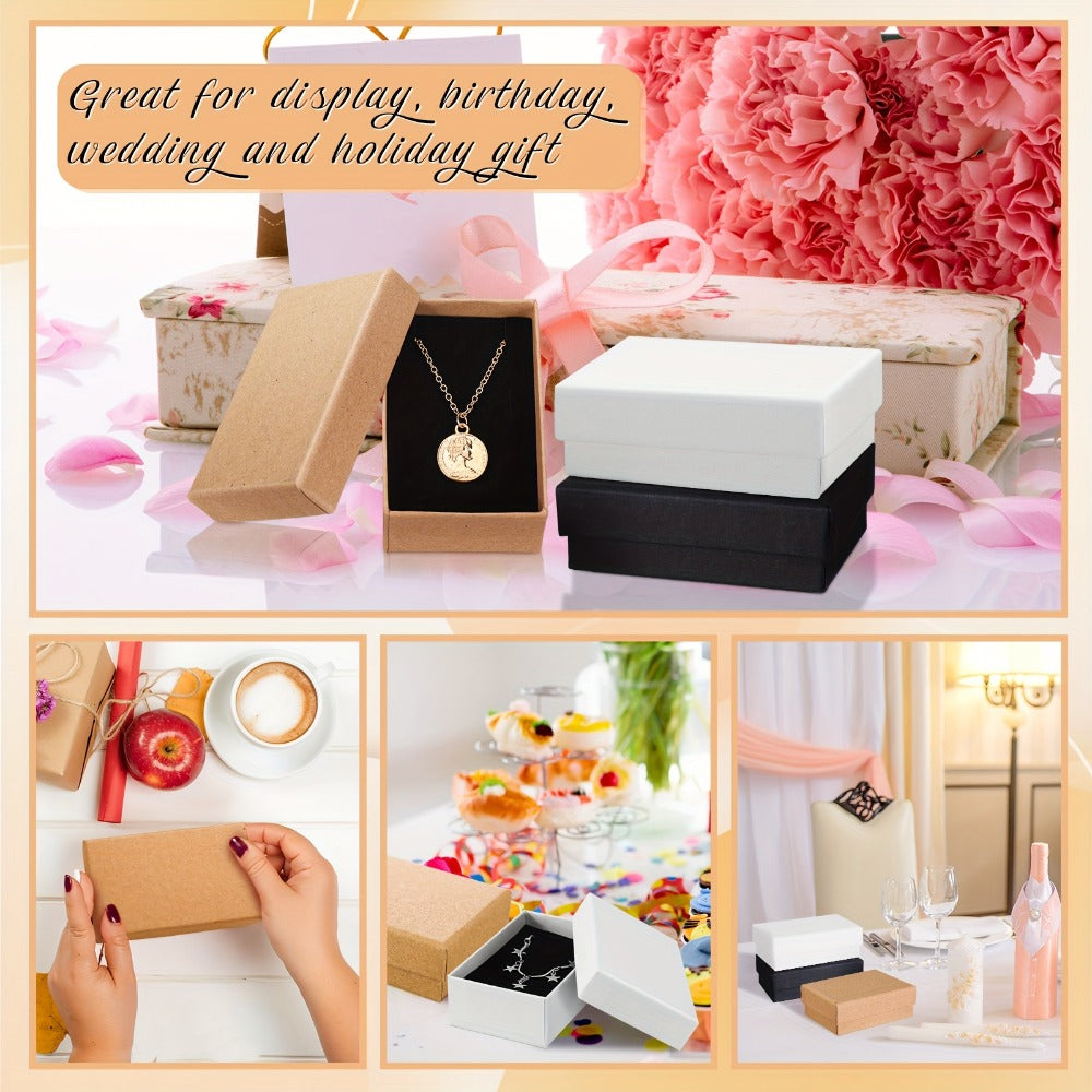 Jewelry Gift Boxes Bulk 100pcs Cardboard Paper Boxes for Necklace Earring Bracelet Ring Storage Packaging Display Christmas Thanksgiving Gift Boxes Brown Black White 3.2x2x1.2in