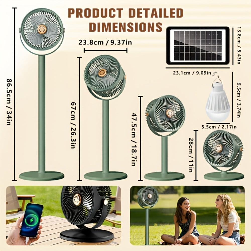 Solar Floor Fan 33-Inch Rechargeable 4000mAh USB Standing Fan Power Bank 2-in-1 360¡ã Tilt 5-Speed 4-Height Adjustable for Indoor Outdoor Courtyard RV Camping