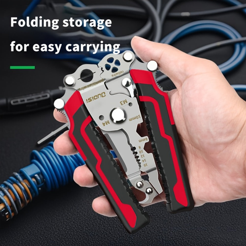 Folding Wire Stripper Multifunctional Pliers Crimping Cutter Tool for Electrician Cable DIY Electronic Maintenance Compact Portable Anti-Slip Spring Clip Car Toolbox Hand Tool