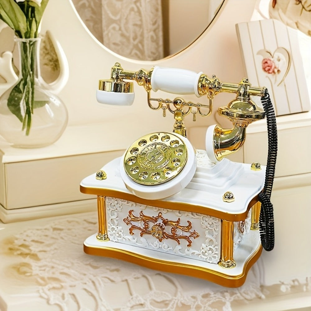 Retro Phone Music Box - Rotating Dial Vintage Telephone Wind Up Musical Decoration for Living Room Office Bar Cafe Desk Ornament, Unique Mother's Day Father's Day Gift