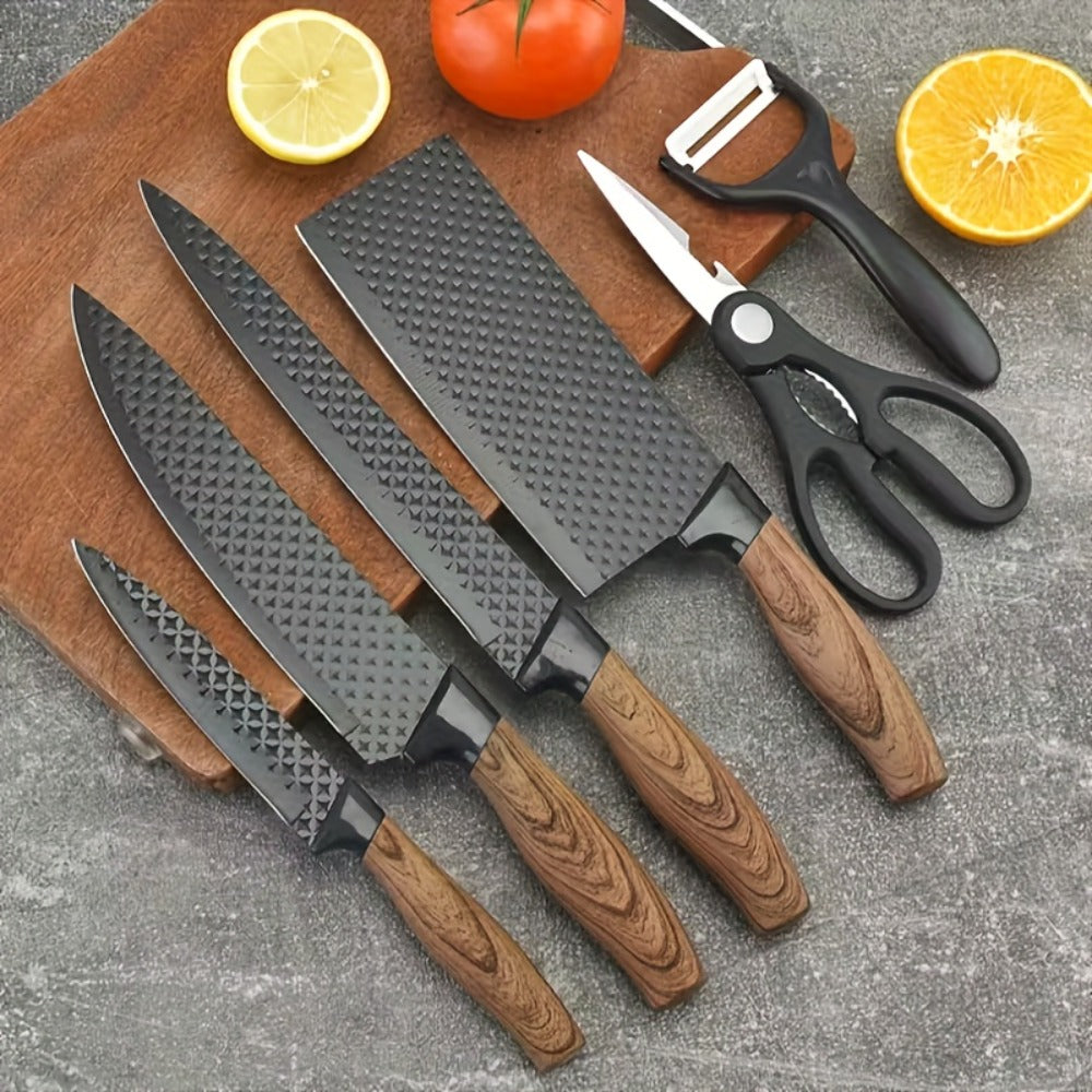 6-Piece Kitchen Knife Set ¨C Chef's Knife, Slicing Knife, Scraper & Scissors | High Carbon Stainless Steel, Ergonomic Wooden Handle, Gift Box