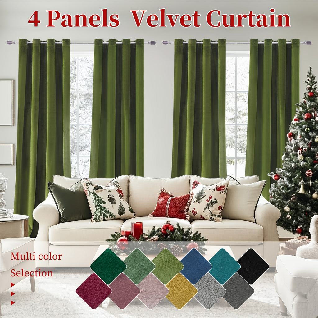 Blackout Curtains 4 Panels Velvet Thermal Insulated Noise Reducing Grommet Top Room Darkening Drapes for Living Room Bedroom Decor