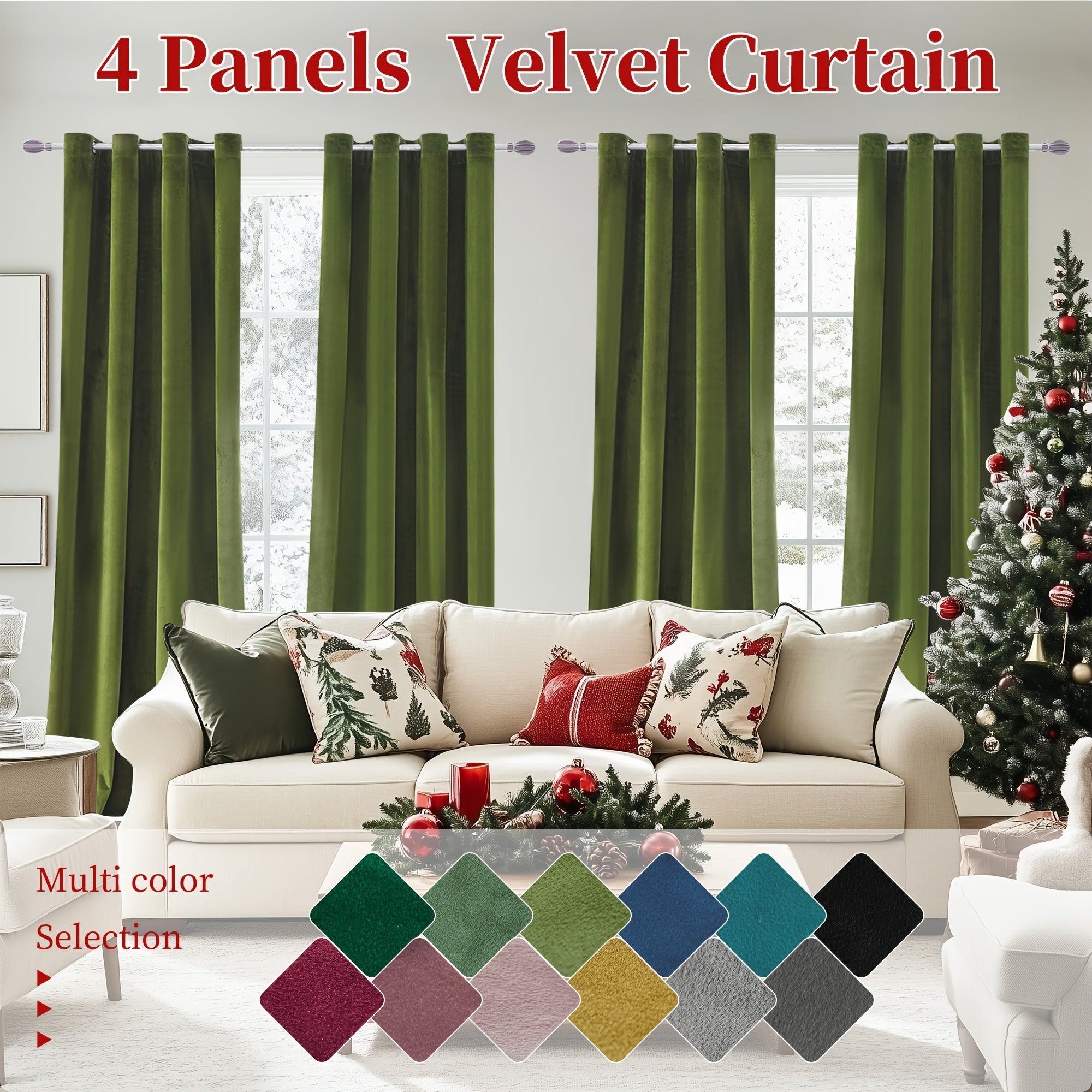 Blackout Curtains 4 Panels Velvet Thermal Insulated Noise Reducing Grommet Top Room Darkening Drapes for Living Room Bedroom Decor