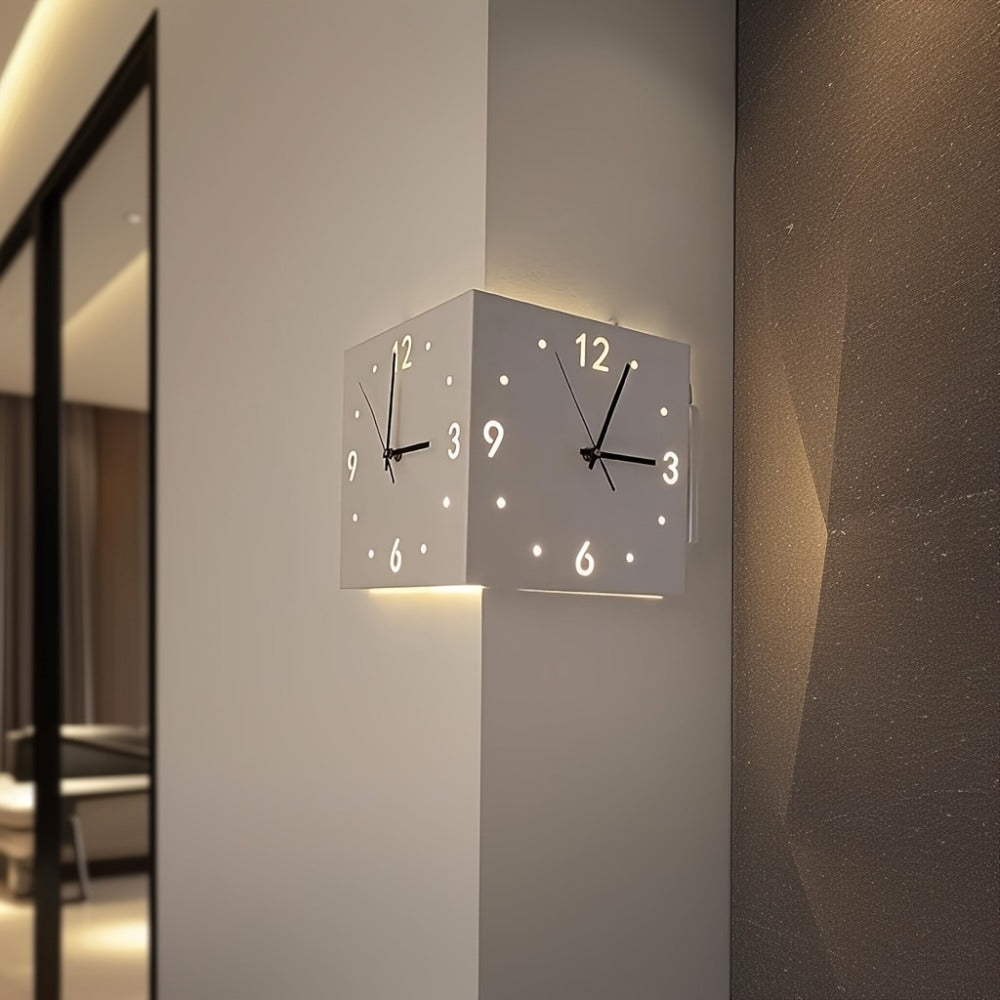 LED Wall Lamp with Motion Sensor Battery Operated Double Sided Pendulum Wall Light Modern Decorative Corner Clock Night Light for Bedroom Living Room Office White