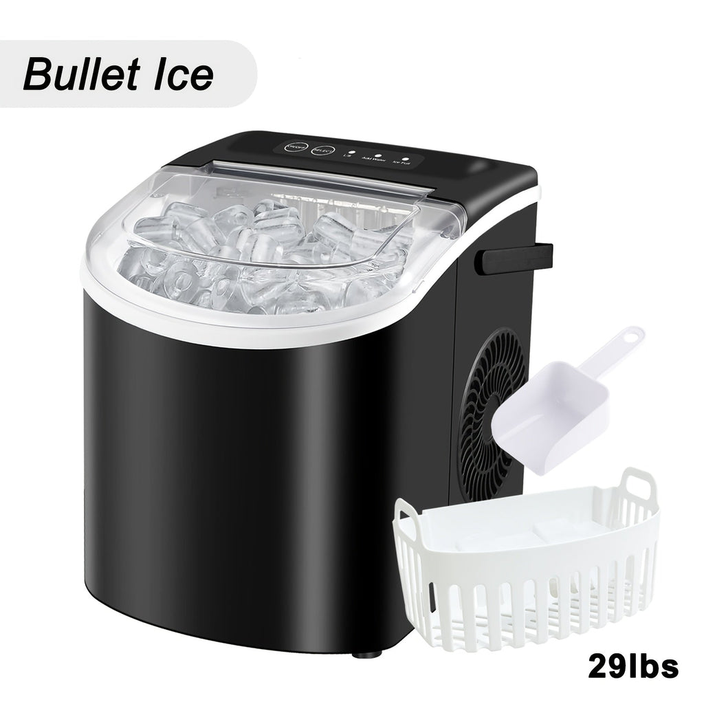 Ice Maker with Basket & Scoop ¨C 26 Lbs/Day Countertop Bullet Ice Machine, 9 Cubes in 6 Mins, Self-Cleaning, 5 Colors Pink White Green Silver Black, for Home, Kitchen, Office, Bar, RV & Camping