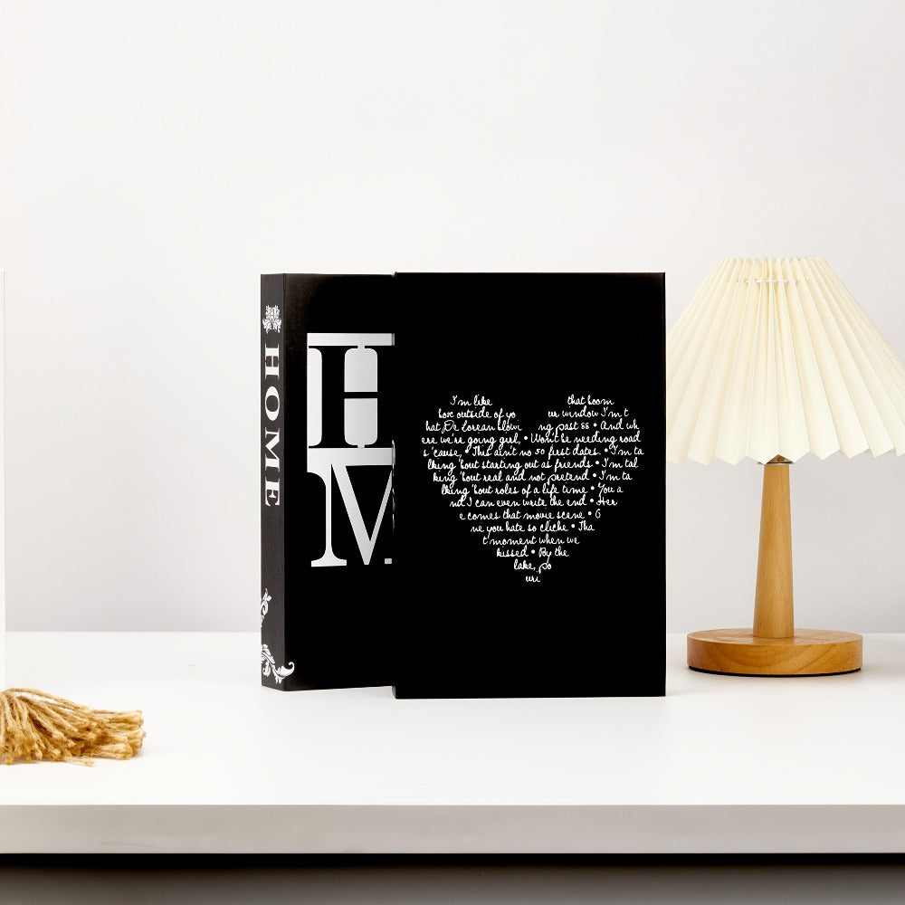 Decorative Book Set 3pcs Fake Books with HOME FAMILY LOVE Design - Elegant Black Minimalist Faux Books for Shelf Decor Living Room Coffee Table Home Soft Decoration Modern Interior