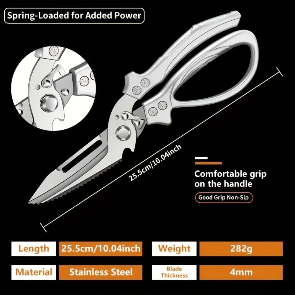 Kitchen Scissors Heavy Duty Stainless Steel | 3CR Multipurpose Cooking Shears for Chicken Bone Meat Vegetables Fruits Herbs with Seat Belt Lock Labor-Saving Handle