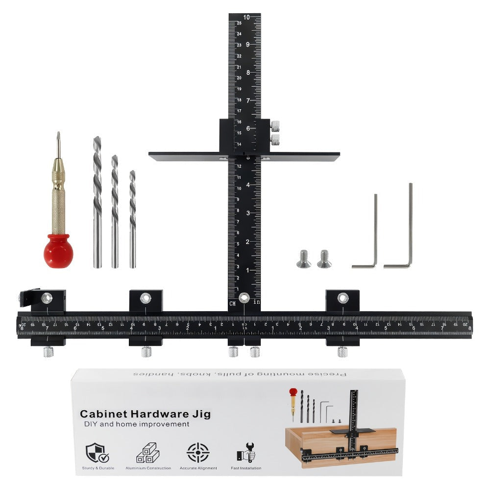 Cabinet Hardware Jig Aluminum Alloy Adjustable Drill Guide Template for Cabinet Door Handle Drawer Pull Installation CNC Precision Woodworking Positioning Fixture Tool