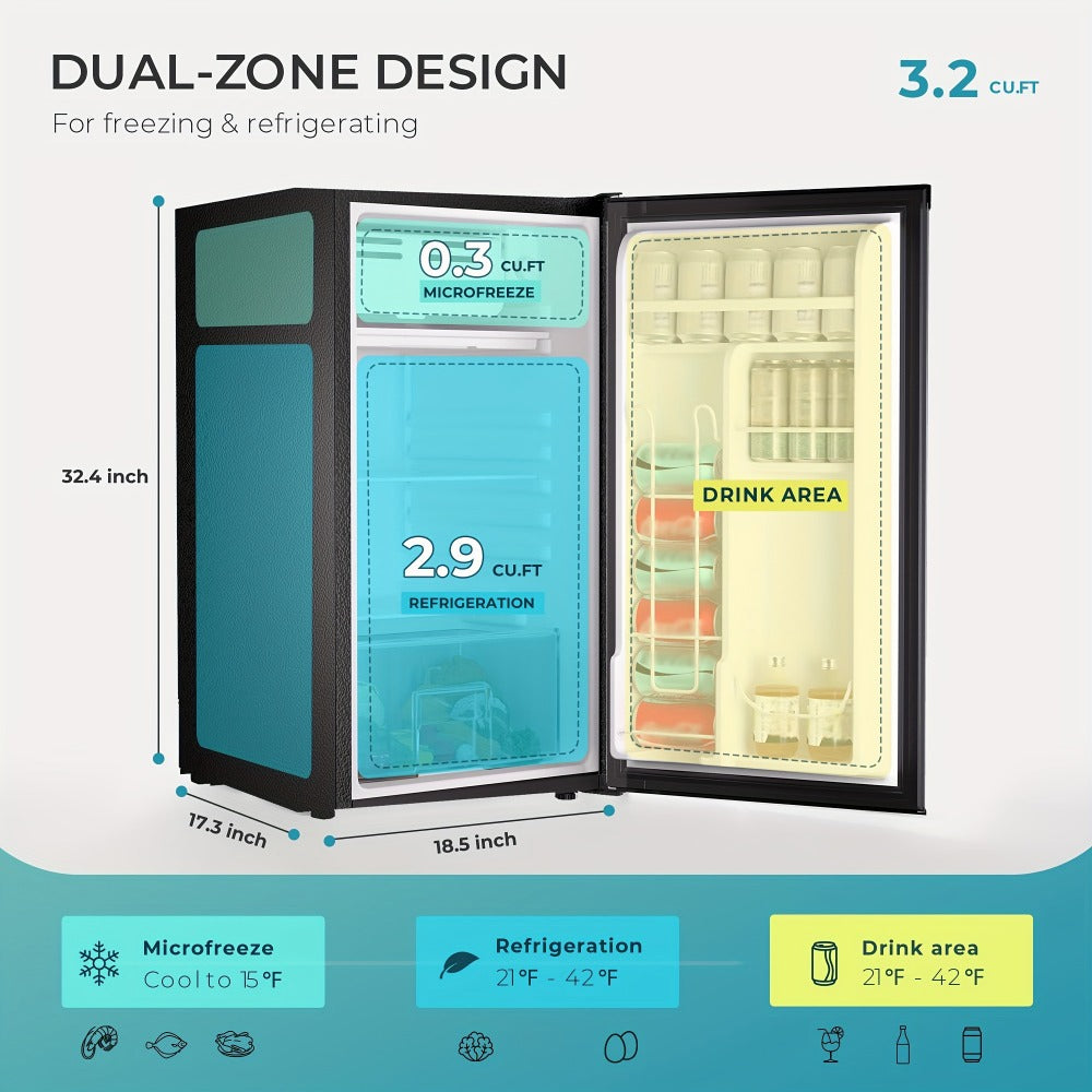 Mini Fridge with Freezer 1.7/3.5 Cu.Ft - Compact Refrigerator with Adjustable Thermostat, Energy Saving, Quiet 38dB, Perfect for Dorm, Bedroom, Apartment, Office & Home Use