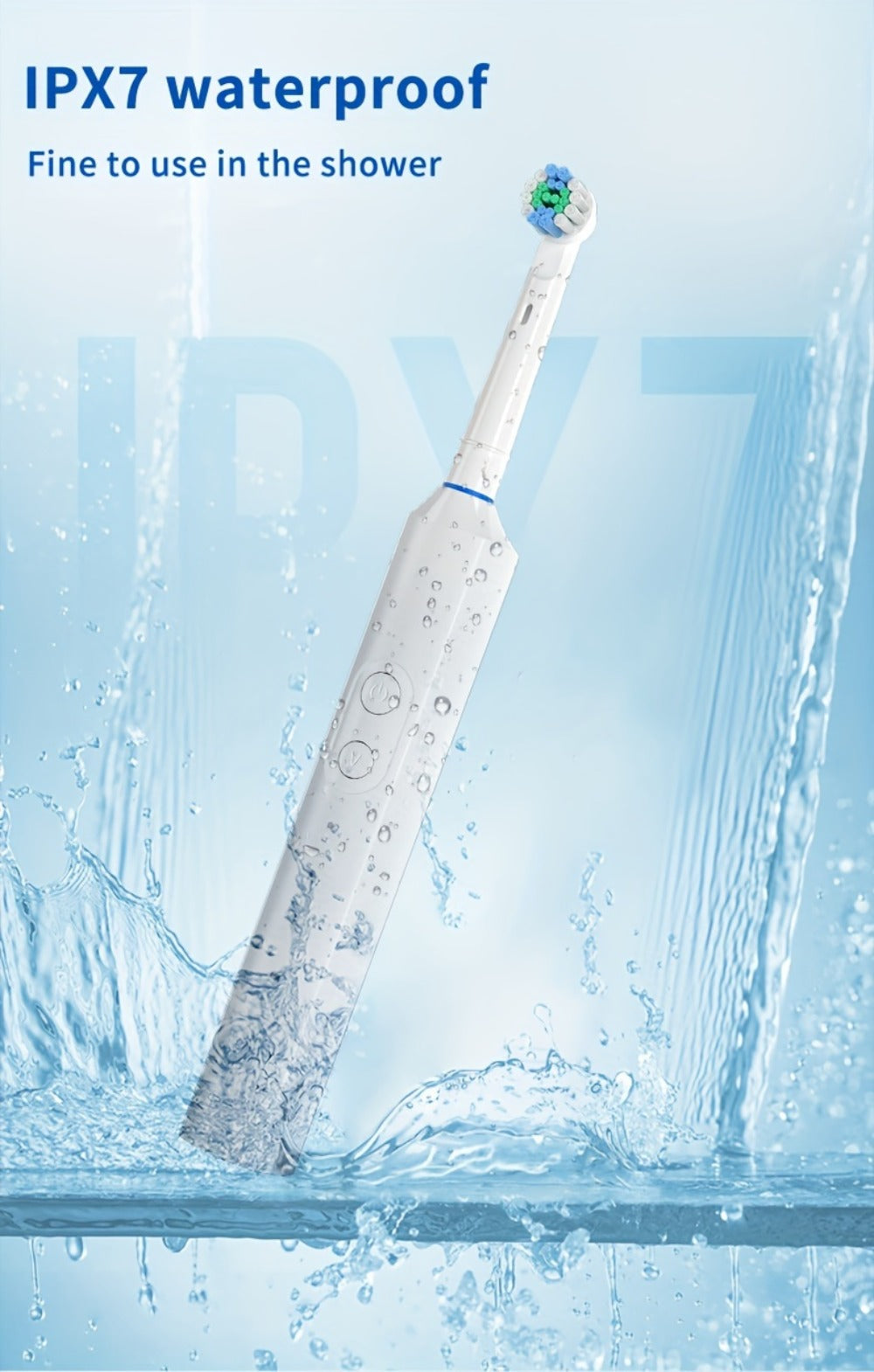 Electric Toothbrush Rechargeable 4 Brush Heads 3 Cleaning Modes Smart Timer IPX7 Waterproof USB Quick Charge 600mAh Round Head Adult Electric Toothbrush Blue