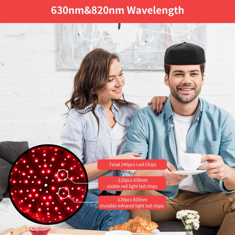 Red Light Therapy Cap for Hair Growth & Scalp Care ¨C 120 LEDs, 630nm Red Light & 820nm Near Infrared, Wearable LED Hair Therapy Helmet, Father's Day Gift for Men & Women, Black & Gray