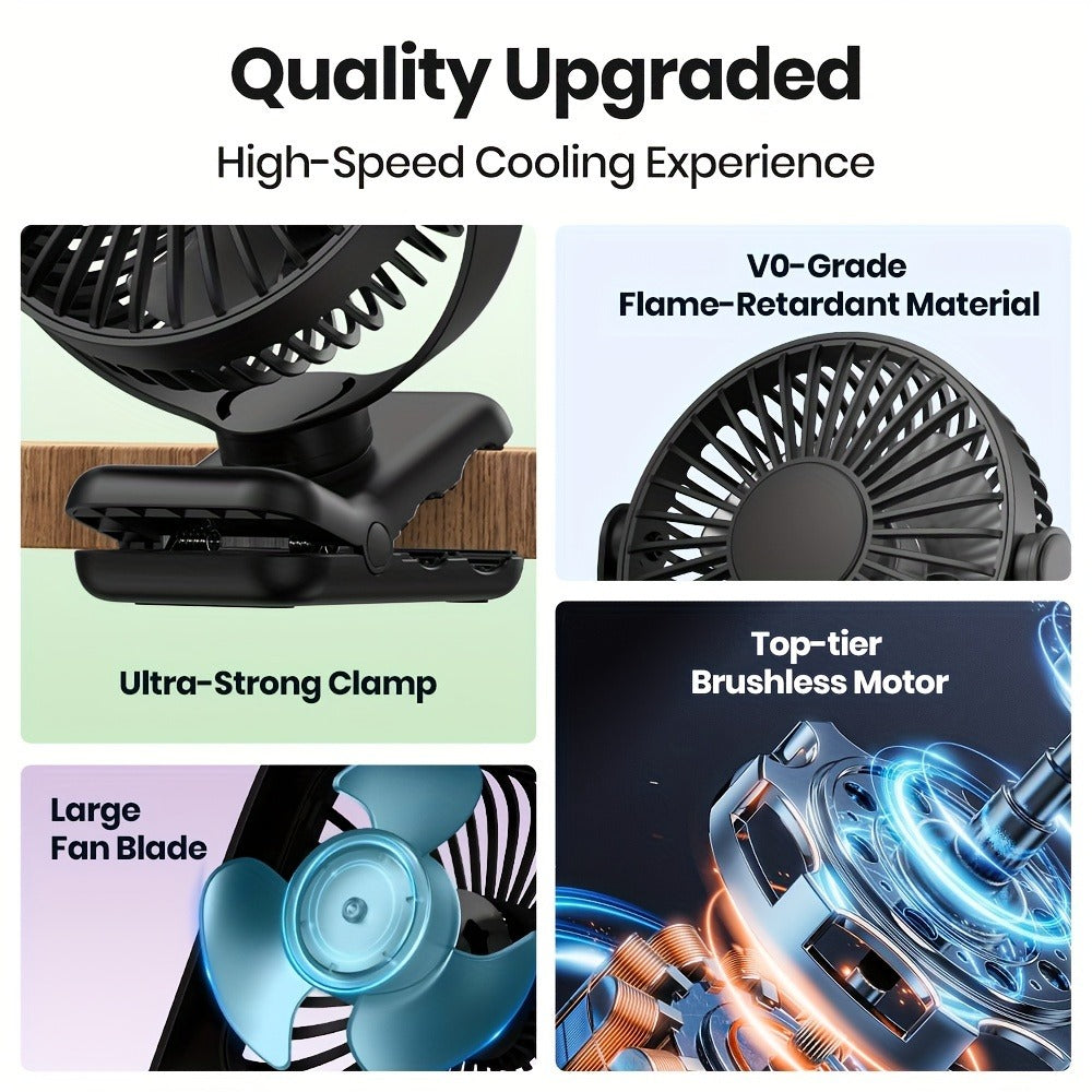 Clip on Fan USB Desk Fan, Brushless Motor Whisper Quiet Portable Mini Fan with Strong Clamp, USB Powered Personal Cooling Fan for Office Bedroom Dorm Stroller, 360¡ã Adjustable, Black Pink