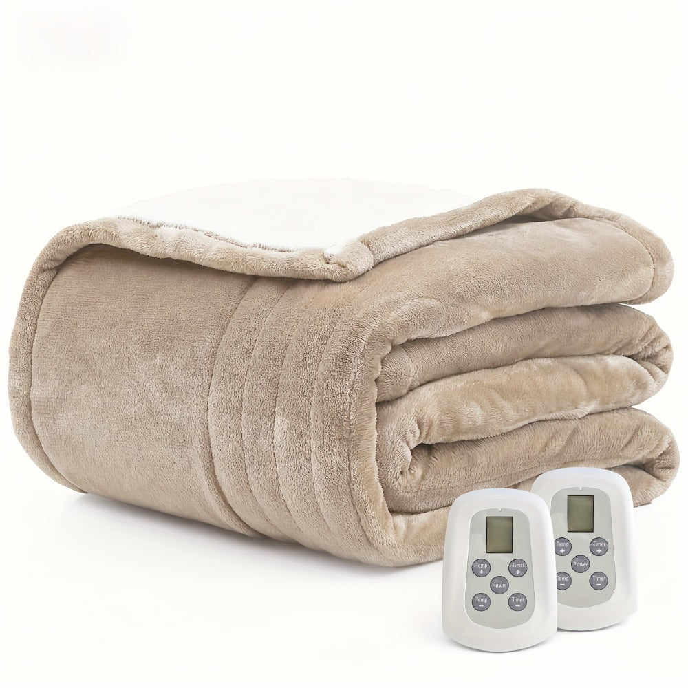 Dual Control Electric Heated Blanket with 10 Heat Levels - 10-Hour Auto Shutoff, Overheat Protection, Fast Heating, Soft Flannel, Machine Washable, 4 Sizes & 4 Colors, Bedroom Gift Blanket
