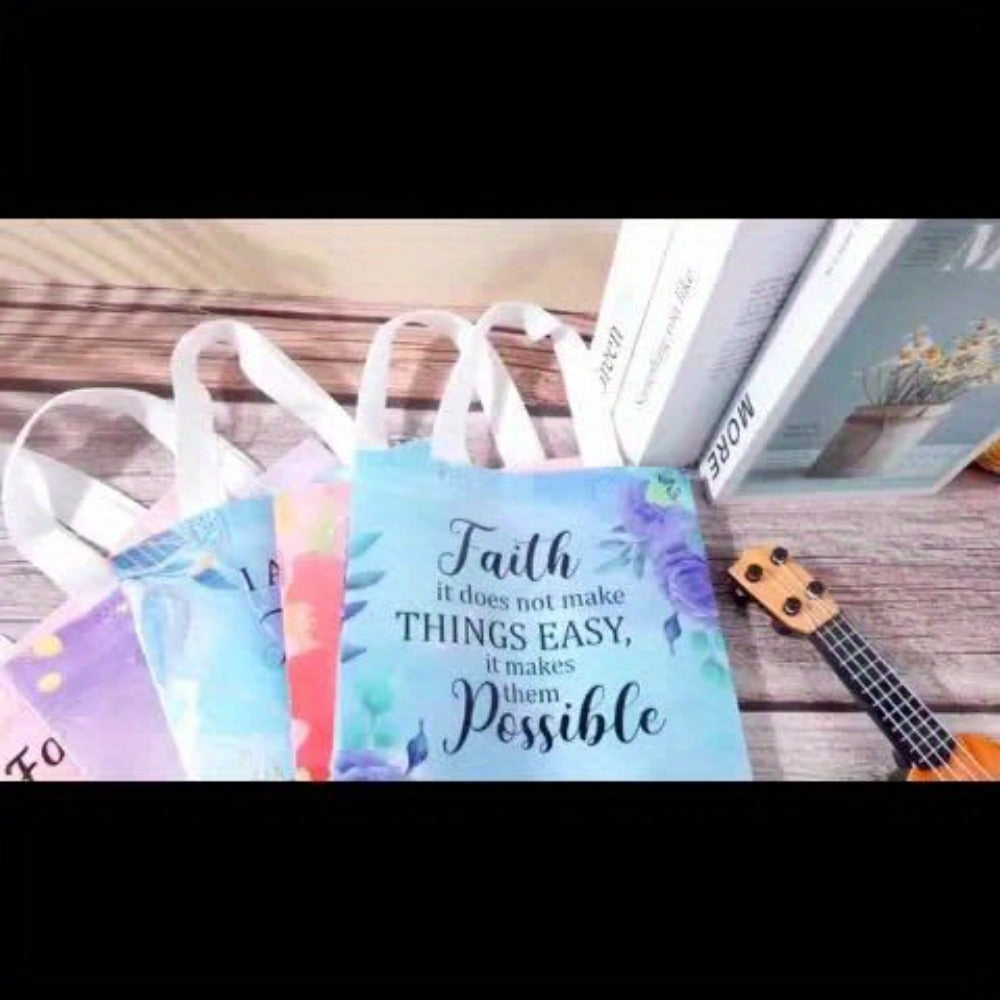 Religious Gift Bags with Handles Bulk 32 or 64 Pcs Bible Verse Flower Designs Reusable Non-Woven Tote Bags for Church Wedding Birthday Party Women Girls