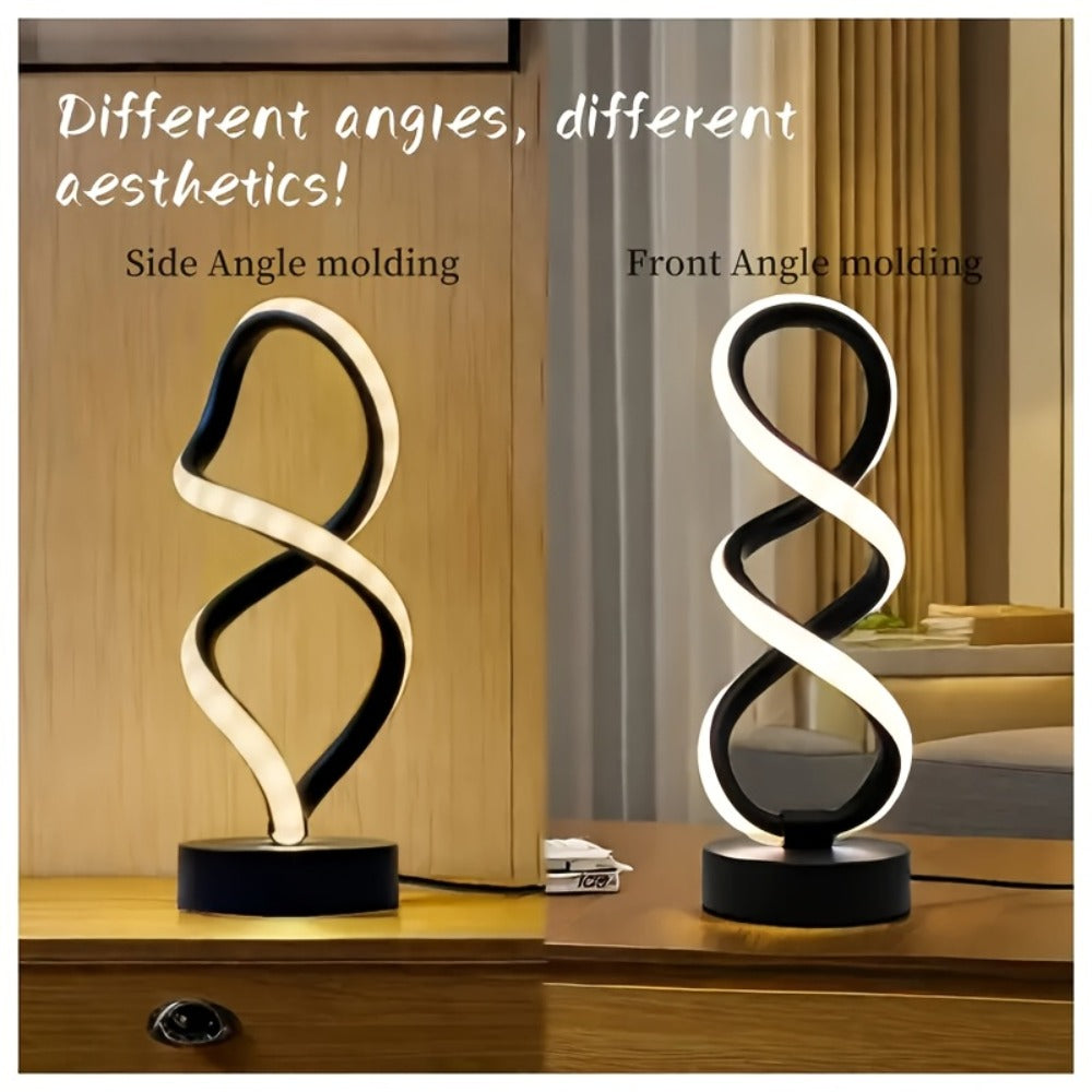 Spiral LED Table Lamp, Dimmable Push Button Control Desk Light for Bedroom Living Room Office, Modern Metal Base Indoor Accent Lamp, Unique Spiral Design Home Decor Gift for Christmas Birthday Valentine