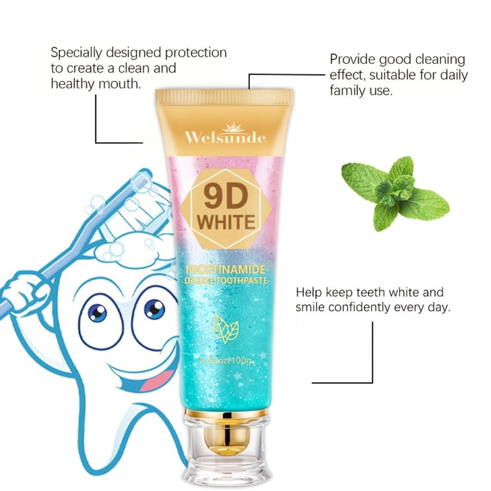 Niacinamide Toothpaste 9D Whitening Toothpaste for Stain Removal Fresh Breath Deep Cleansing Enamel Protection Minty Flavor Gentle on Gums Travel Size Oral Care for Women Men Daily Use