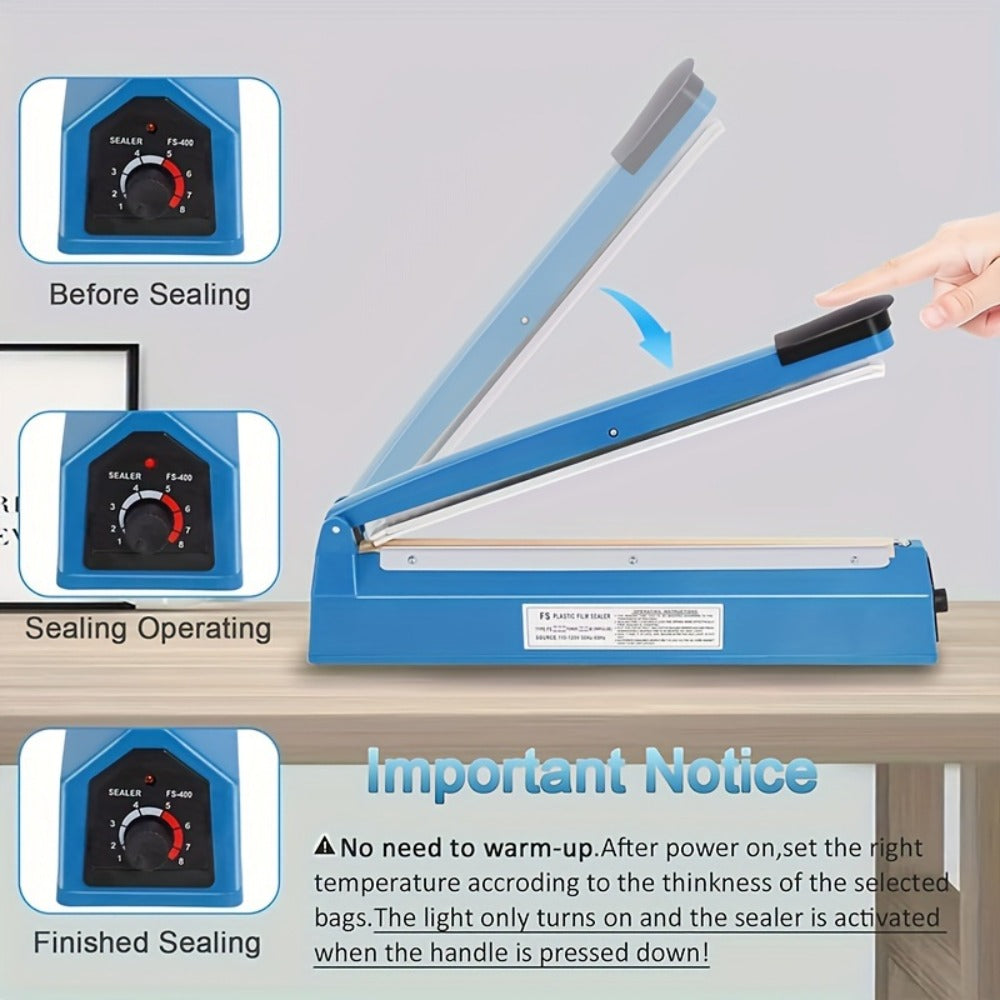 Impulse Heat Sealer 8¡± & 12¡± | Adjustable Temperature Poly Bag Sealing Machine for Plastic, Mylar, PE & PP Bags ¨C Portable Manual Heat Sealer for Home, Restaurant, Retail & Food Storage
