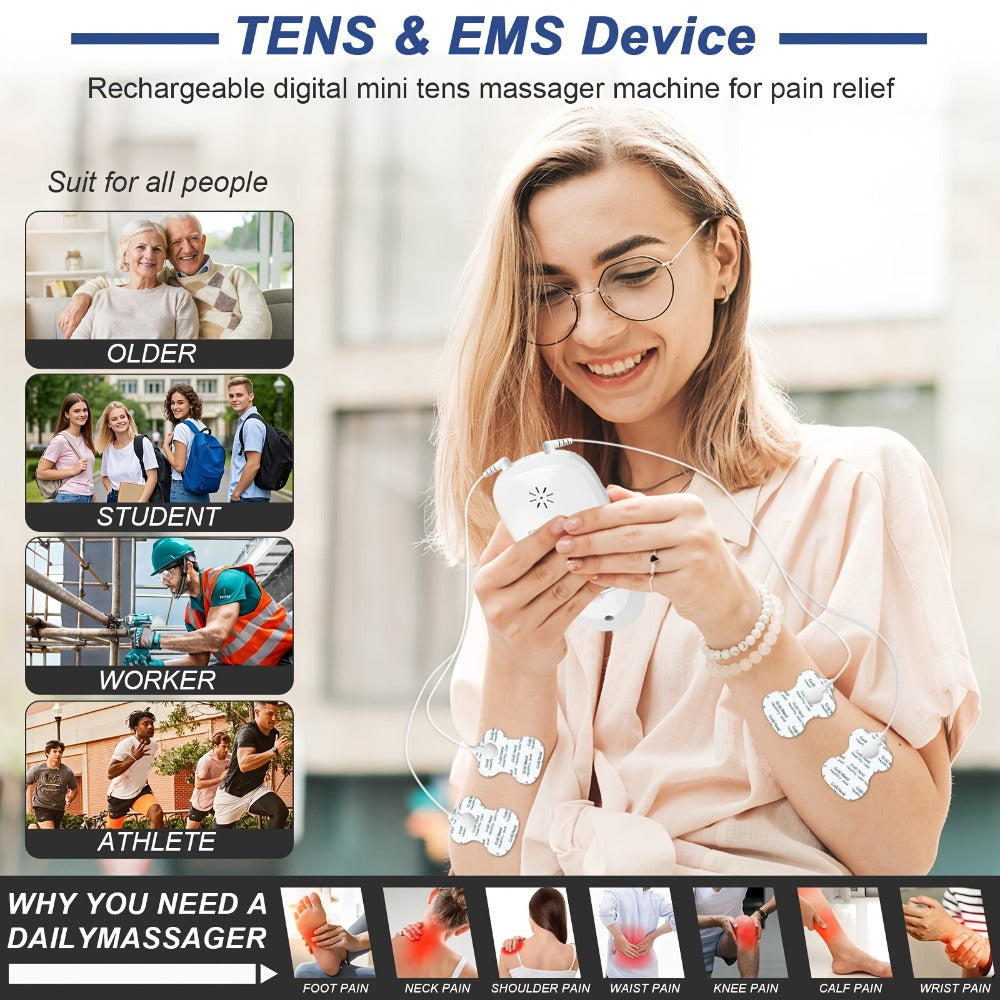 TENS EMS Dual Channel Muscle Stimulator Massager ¨C 8 Electrodes for Back, Shoulder & Knee Pain Relief, Muscle Recovery, Portable Electric Pulse Therapy Device
