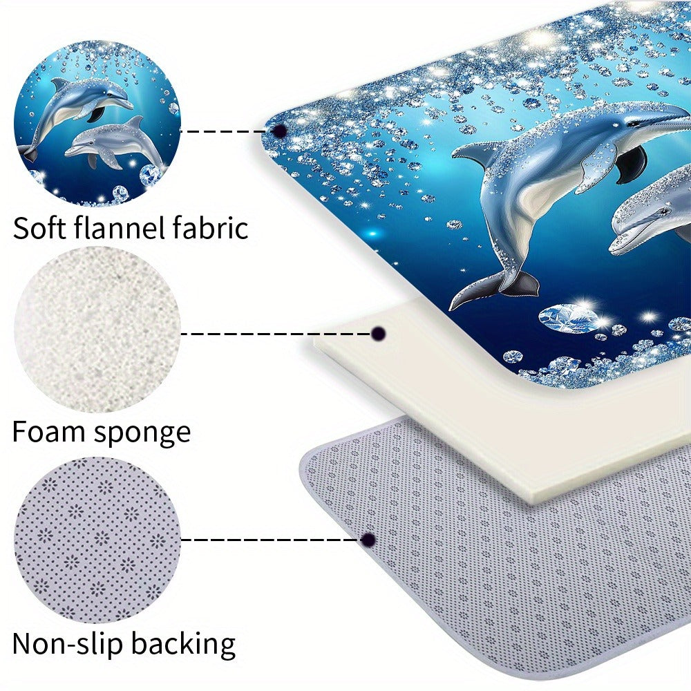 4pcs Dolphin Shower Curtain Set with Non-Slip Bath Mat, Toilet Rug & 12 Hooks ¨C Waterproof Bathroom Decor Gift Set