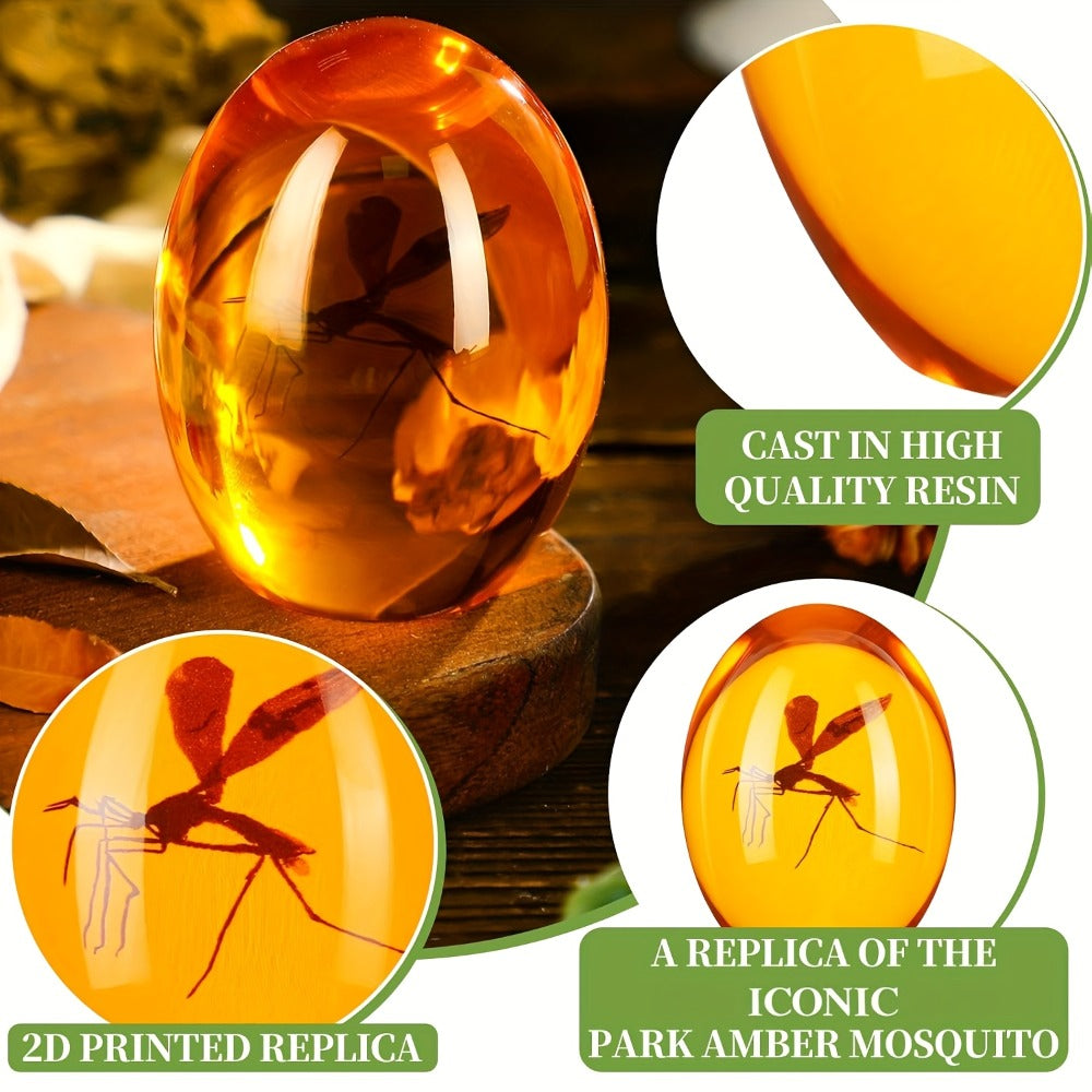 Amber Resin Mosquito Paperweight Handmade Jurassic Fossil Collectible Desk Decor Unique Gift for Nature Lovers Collectors Science Enthusiasts Home Office Dinosaur Era Insect Inclusion