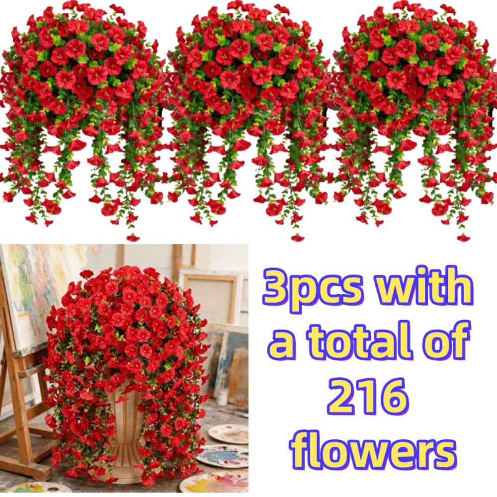 Artificial Rose Vine Hanging Garland 3pcs 216 Flowers - High-Density UV-Resistant Faux Rose Flower Vines with Realistic Roses & Foliage for Garden, Wedding, Porch, Terrace & Wall Decor, Multiple Colors