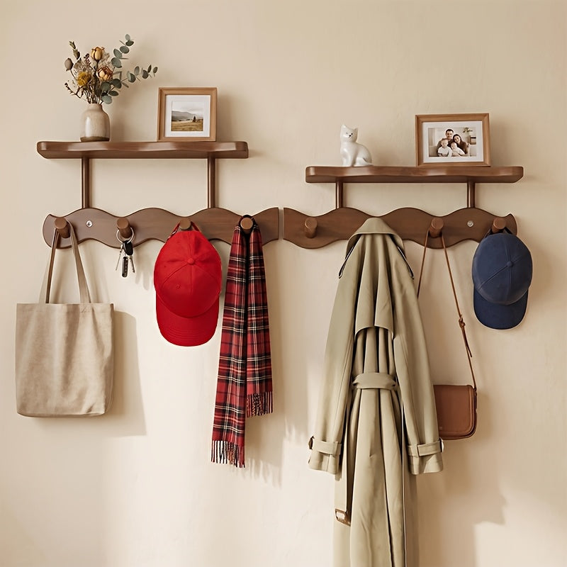Wall Mounted Coat Rack Wooden Hook Rail with 4 or 8 Hooks Entryway Organizer for Coats Hats Bags Keys Decorative Wood Wall Hook Strip