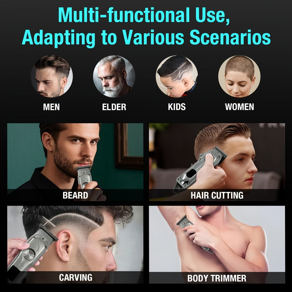 Professional Hair Clipper & Beard Trimmer Set - MENSURE Cordless 6000RPM Hair Cutting Kit with T-Blade Trimmer, 7 Guide Combs, LED Display & Type-C Fast Charging, Barber Kit for Men Home & Salon Use
