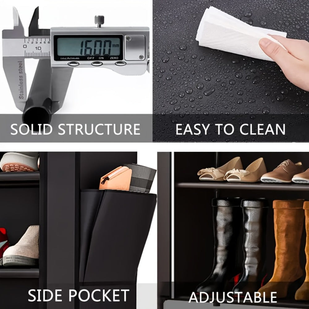 Shoe Rack Organizer 9 Tier Double Row Large Capacity Holds 42 Pairs Nonwoven Fabric Dust Cover Portable Shoe Cabinet Space Saving Easy Assembly for Home Bedroom Closet Dormitory Black