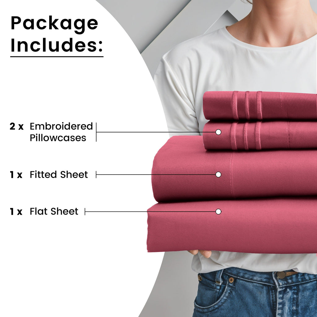 Fitted Sheet Set 6-Piece Brushed Polyester Deep Pocket Bed Sheets 20 Colors Hotel Luxury Soft Bedding with Embroidered Pillowcases