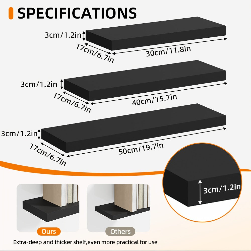 Floating Wall Shelves Set ¨C Wooden Wall-Mounted Shelves for Living Room, Kitchen & Bathroom (2/4/6pcs, 15.7¡±/19.7¡±/22¡±)