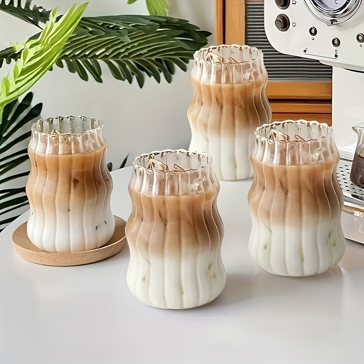 Borosilicate Glass Mugs Set of 4, Cloud-Shaped Coffee Mug Artistic Irregular Design, Clear Glass Cup for Hot Cold Beverages, Juice Milk Tea Latte, Wide Mouth Drinkware for Home Kitchen Cafe