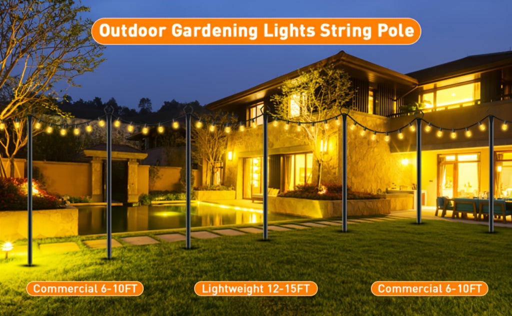 Outdoor String Light Poles 4 Pack - 11.1FT Heavy Duty Metal Forked Light Stand for Patio Backyard Garden Deck, Rustproof All-Season String Light Pole for Wedding Party Christmas Camping Decor