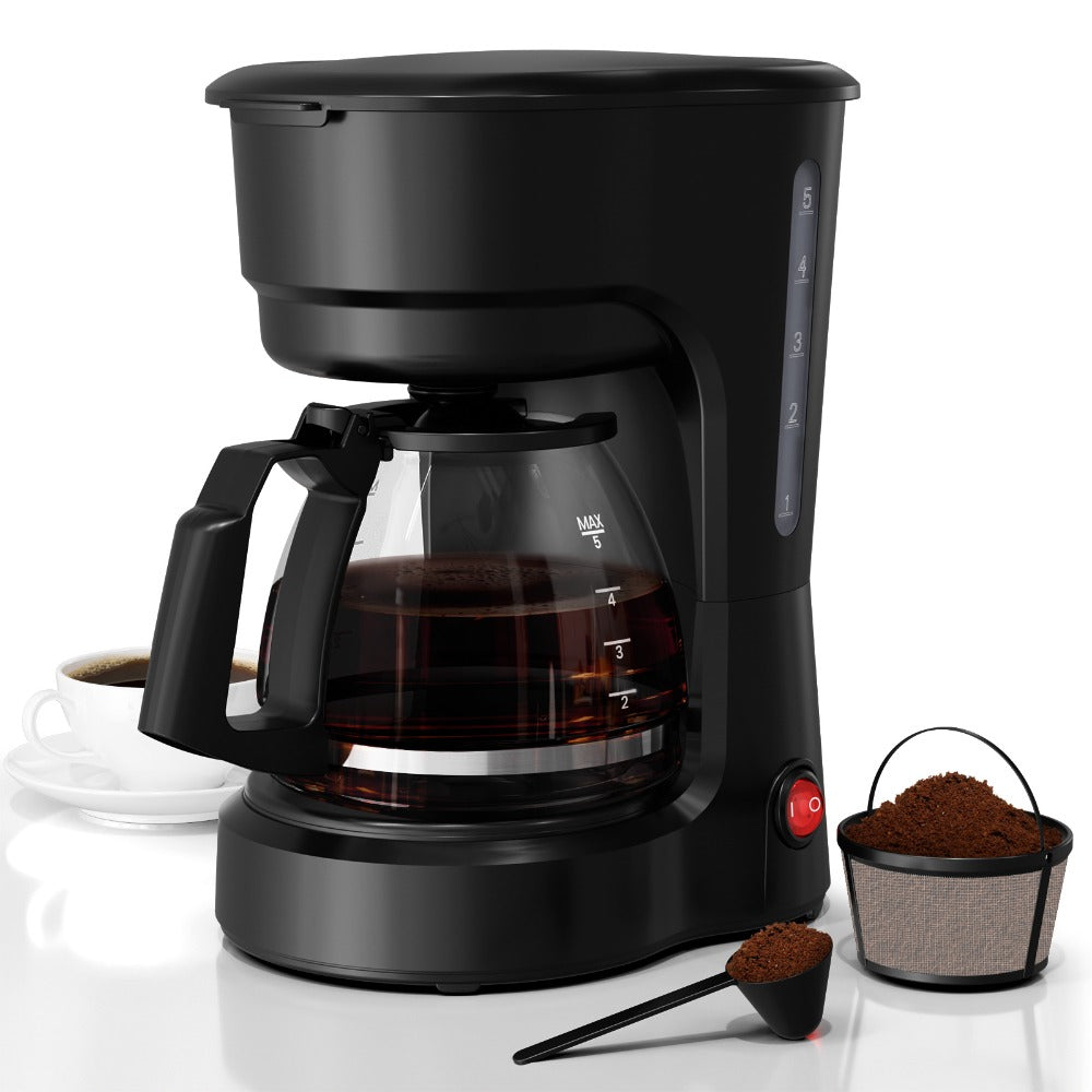 5-Cup Drip Coffee Maker with Coffee Pot, Auto Shut-Off, Anti-Drip & Dry Boil Protection, 25.36oz Water Tank, Compact Small Coffee Machine for Home & Office, Black