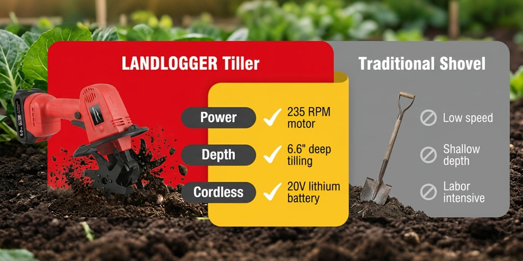 Cordless Electric Cultivator 20V Lightweight Handheld Rotary Tiller ¨C 9-Inch Width 6.6-Inch Depth, 1 or 2 Batteries & Charger, Garden Soil Tiller for Courtyard Farmland Vegetable Garden Raised Bed