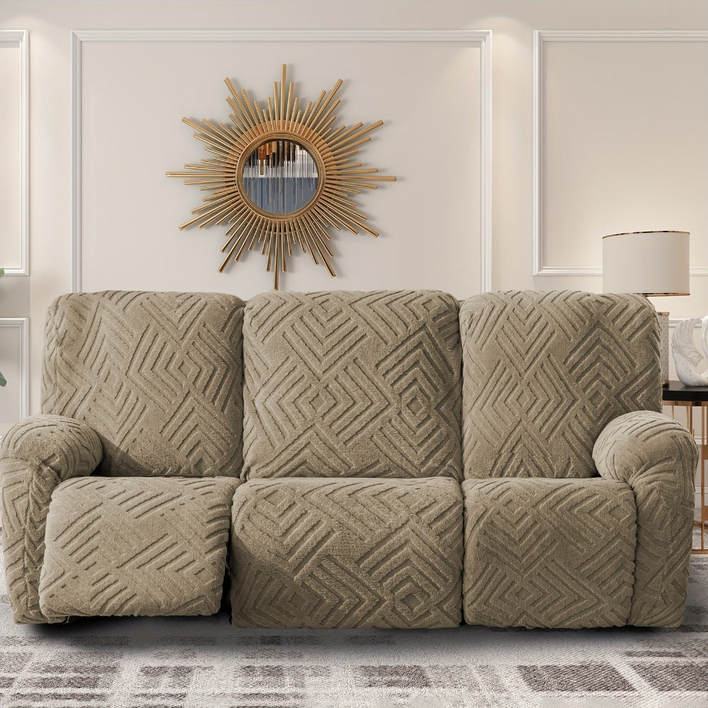 Stretch 3 Seat Sofa Slipcover Elastic Spandex Couch Cover with Pocket Anti-Slip Jacquard Knit Washable Solid Color Sofa Protector for Living Room Office Pet Friendly