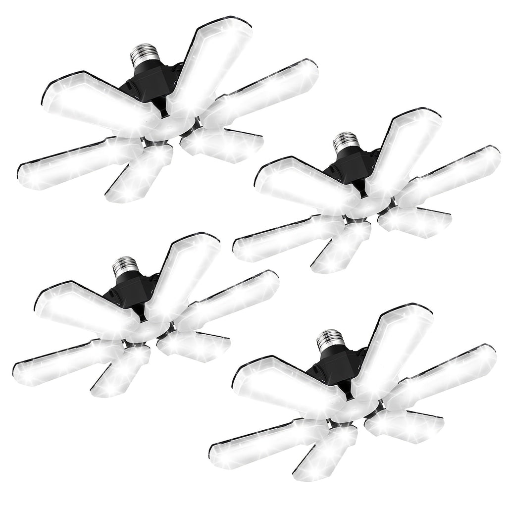 LED Garage Lights 25000LM Deformable ¨C 250W Equivalent E26/E27 Screw-In Ceiling Shop Light with 6+1 / 8+1 Adjustable Panels for Garage, Basement, Attic & Warehouse (1, 2 or 4-Pack)