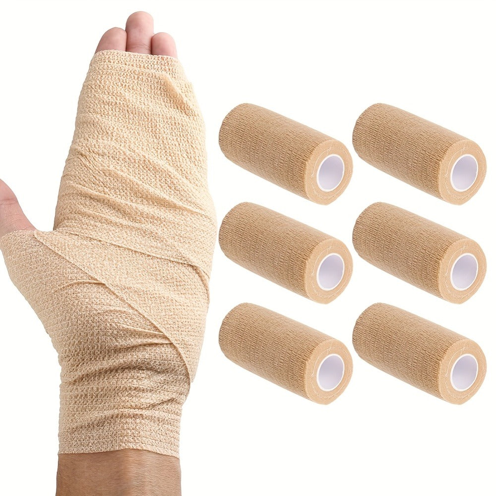 Self Adhesive Bandage Wrap 4 Inch x 5 Yards Cohesive, 6 Rolls Non-Woven Self-Sticking Athletic Tape for Ankle Knee Wrist Sprains, Breathable Elastic First Aid Medical Wrap Elbow Support
