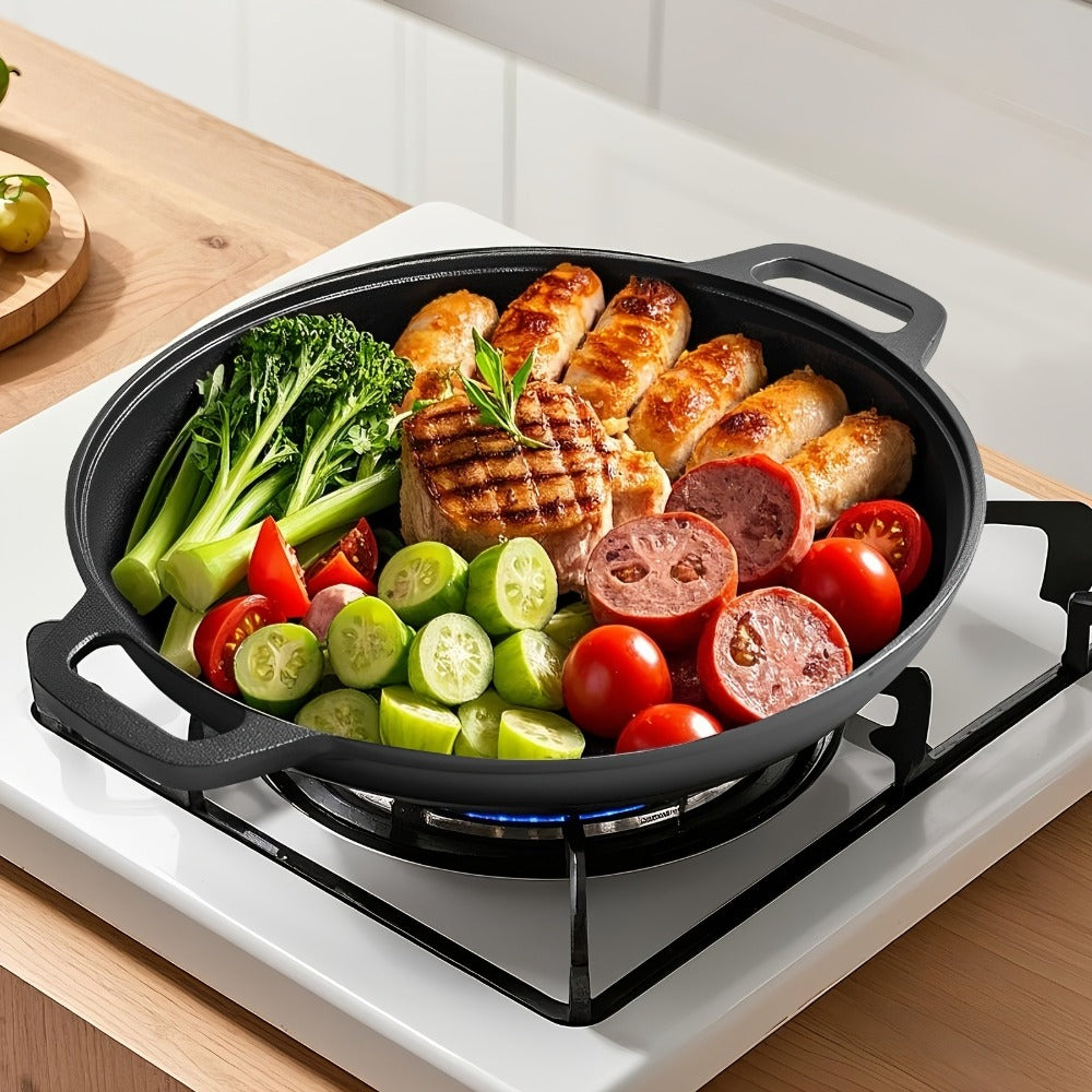 Pre-Seasoned Cast Iron Pan Set - Non-Stick Multifunctional Skillet for Pizza Home Kitchen Outdoor Cooking, Even Heating Compatible with All Stoves, 1/2/3 Piece Options