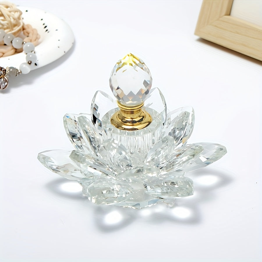 Lotus Shaped Glass Perfume Bottle Crystal Desktop Ornament Decorative Vase Figurine Home Decor Gift for Birthday Christmas Holiday