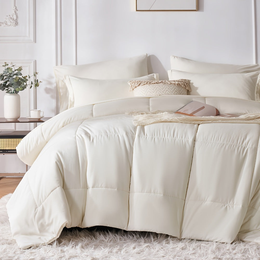 Comforter Set Soft Breathable Microfiber Bed in a Bag with Fitted Sheet Flat Sheet Pillowcases & Shams ¨C All Season Fluffy Checkered Bedding Set Twin Full Queen King