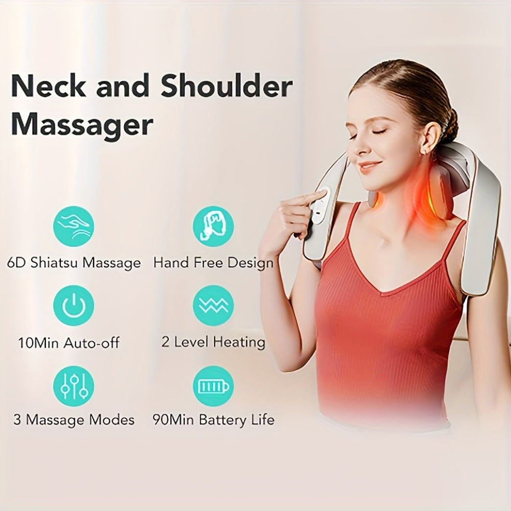 Neck Massager with Heat ¨C 6D Shiatsu Cordless Deep Kneading Electric Massager for Neck, Shoulder, Back & Waist | 9 Modes, Hot Compress 40-45¡ãC, 2200mAh Battery | Portable for Home, Office & Car