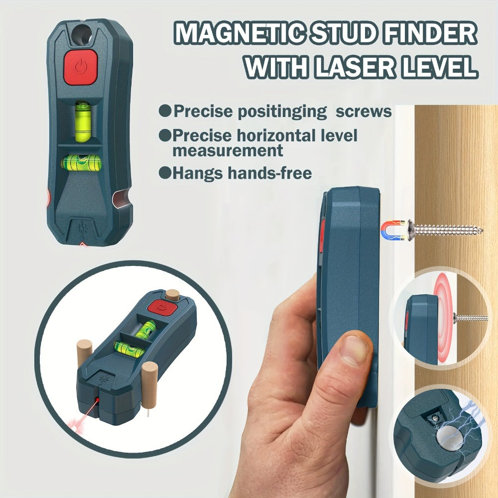 Magnetic Stud Finder with Laser Level ¨C High Brightness Laser Marker, Horizontal & Vertical Bubble Level, Wall Detector for Drywall & Wood, Nail Locator for Hanging Pictures & Home Renovation