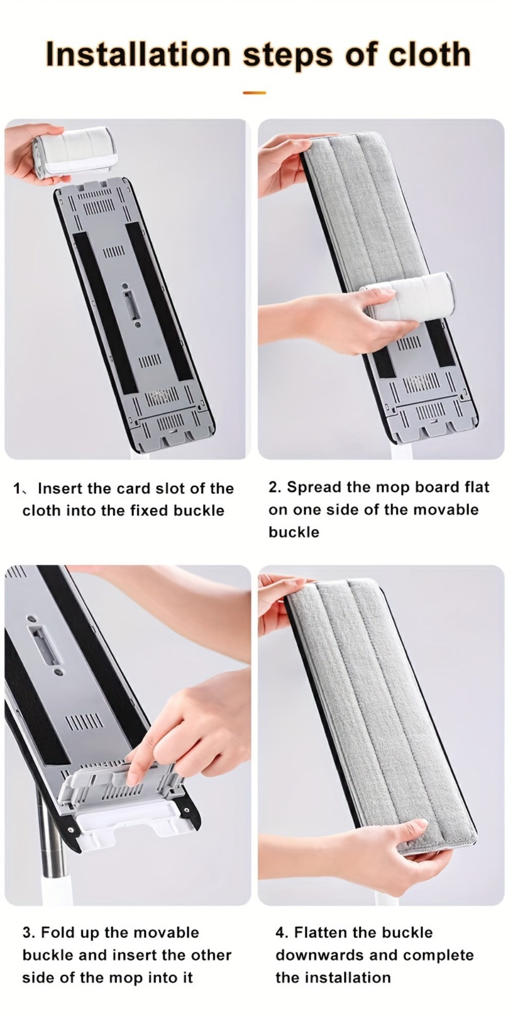 Flat Mop and Bucket Set with Metal Rod 360 Degree Swivel Head Reusable Microfiber Pads Hands-Free Wringing Wet Dry Floor Cleaning System for Hardwood Tile Bathroom Bedroom Living Room