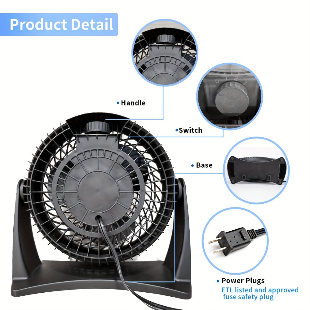Turbo Table Fan 8 Inch 3-Speed Quiet Air Circulator, Wall Mountable with Adjustable Tilt and Carry Handle, Portable Desktop Fan for Bedroom, Office, Living Room and Home Cooling